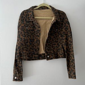Cheetah/ leopard cropped denim jacket